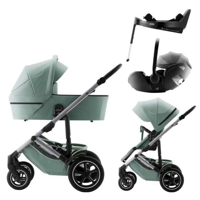 Image of Smile 5z comfort plus style babakocsi bundle szett (smile 5z babakocsi + mózeskosár + baby-safe pro + vario base 5z) jade green