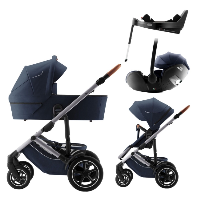 Image of Smile 5z comfort plus style babakocsi bundle szett (smile 5z babakocsi + mózeskosár + baby-safe pro + vario base 5z) night blue